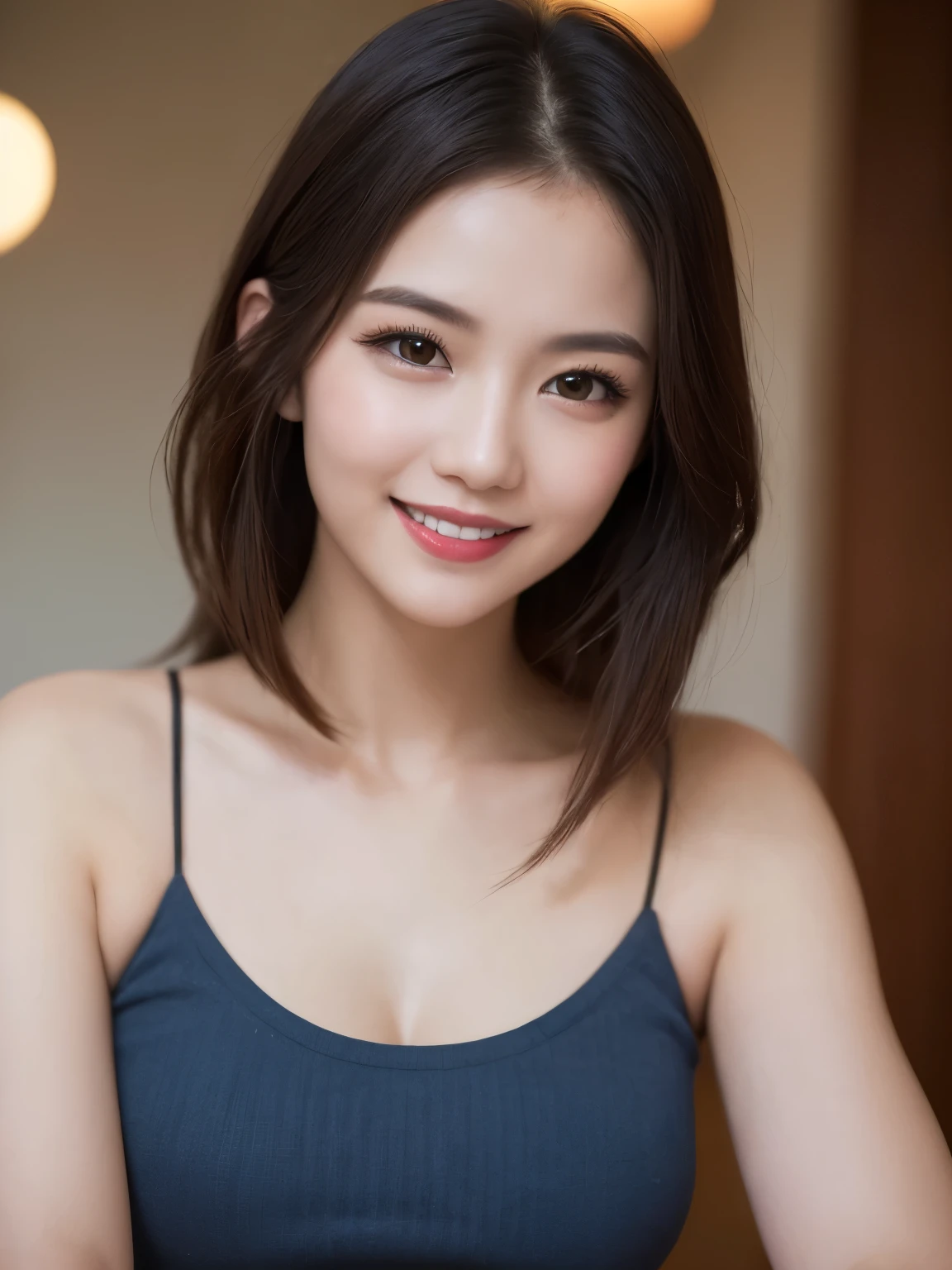 1 girl,looking at the viewer,Upper body,alone,highest quality,(photorealistic:1.4),8K,realistic,photo shoot,realistic texture,HDR,masterpiece,very detailed,Professional,ultra high resolution,portrait,  smile