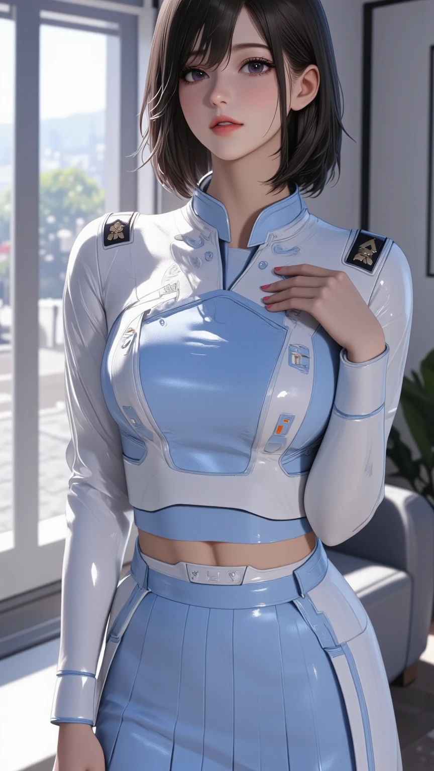 Highest quality、masterpiece、Ultra-high resolution、(Realistic:1.4)、Beautiful woman１、Beautiful eye and skin details、smile、Light brown short cut、The perfect space suit、Spaceship、cockpit、Earth from Space、cover、