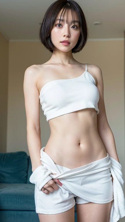 ((best quality, 8K, masterpiece)), ultra detailed, sharp focus, 1 beautiful woman, ((fundoshi:1.3)), ((small breasts:1.2)), highly detailed face and skin texture, ((detailed eyes)), ((beautiful eyes:1.2)), (smile:1.15), (tube top), (crotch focus), (big cock:1.2)