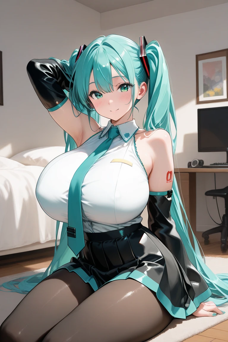 Hatsune Miku, huge breast, wear sweater 