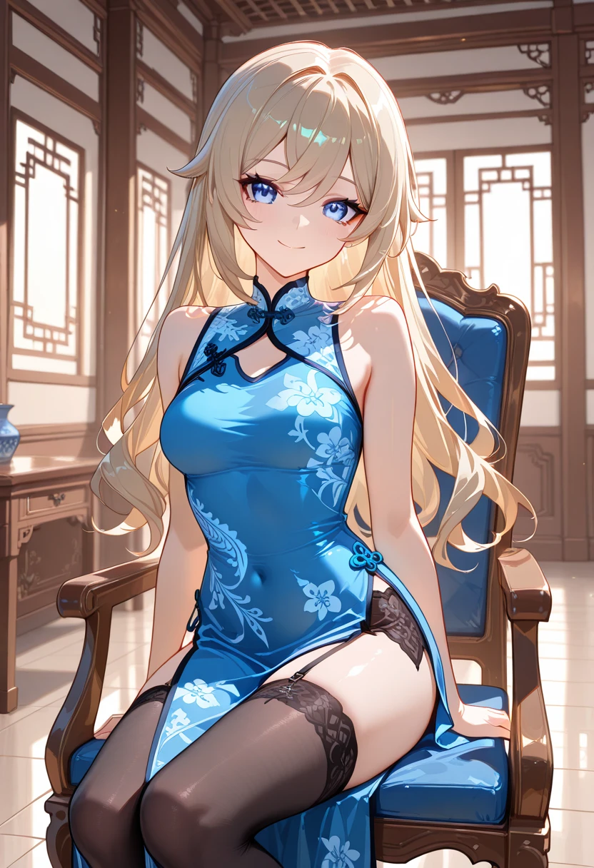 Blonde、Blue Eyes、girl、Small breasts、Twin tails、girl、Small breasts、ta、Bright smile、Looks about 15 yan Musume、short、目のhighlight、Sexy thighs、Wearing china clothes、Your eyes are so beautiful、highlight