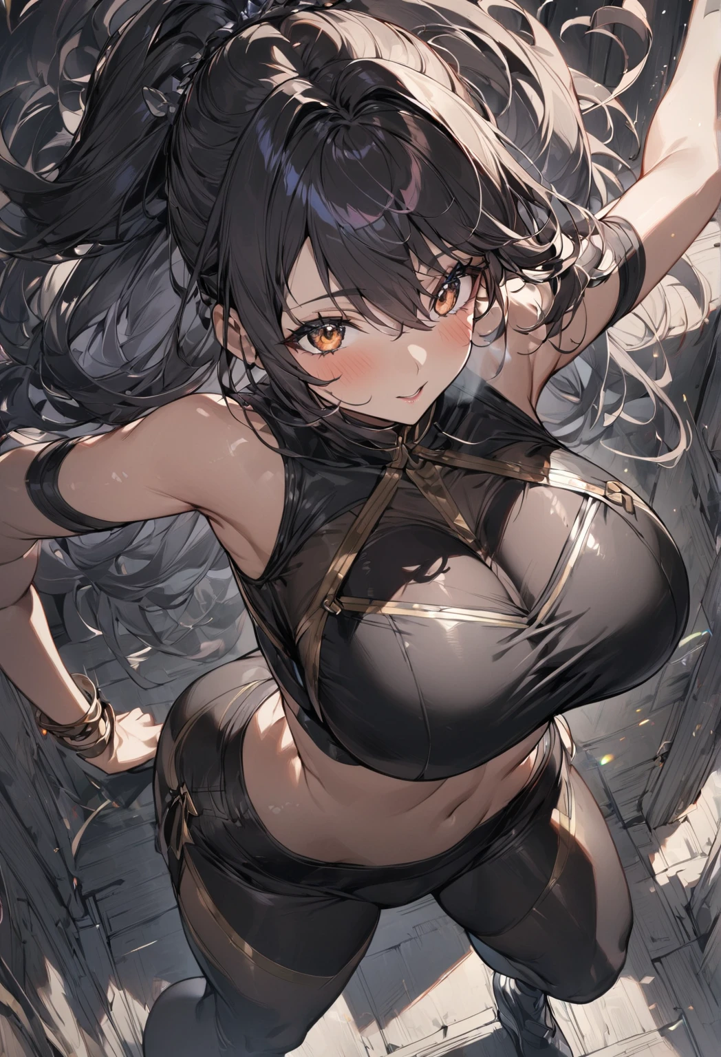 (highest quality:1.2, Very detailed, up to date, Vibrant, Ultra-high resolution, High Contrast, Super Detail, masterpiece:1.2, highest quality, Best aesthetics), (((1 girl))), Beautiful woman, (scowl:1.2), Big Breasts, (Large Breasts), Detailed skin texture, Detailed cloth texture, Detailed face, Detail Eye, Smoke a cigarette, Black eyepatch,