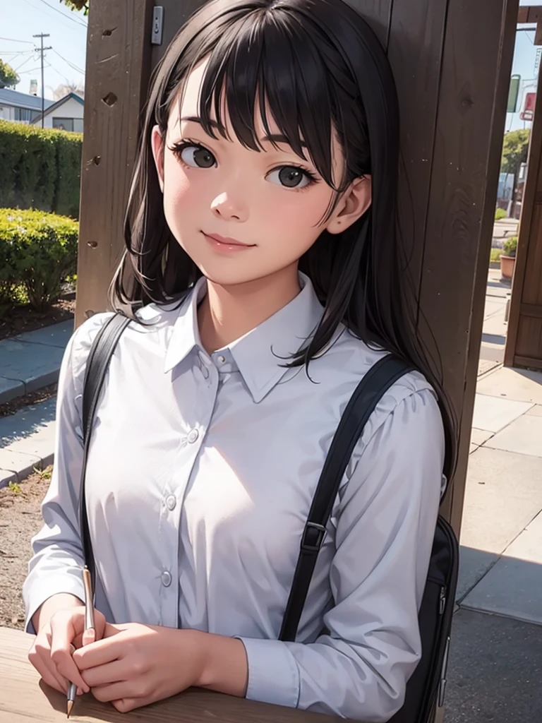 ((((ultra illustrated style:1.0)))),best quality,best animated,masterpiece,ray tracing, global illumination,head,uniform,1girl, solo,standing, looking at viewer, outdoors,street, upper body, long hair,shirt, <lora:Hoshizaki Ao_07:0.5>