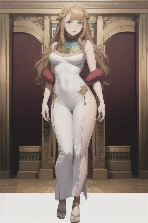 ((masterpiece)), beautiful, 1girl, full body, <lora:Detective Conan Sonoko:0.8> sonoko wearing an egyptian dress in the desert, egyptian dress, pelvic curtain, bare thighs, white dress, gold ornaments, cleavage, short hair, desert as background