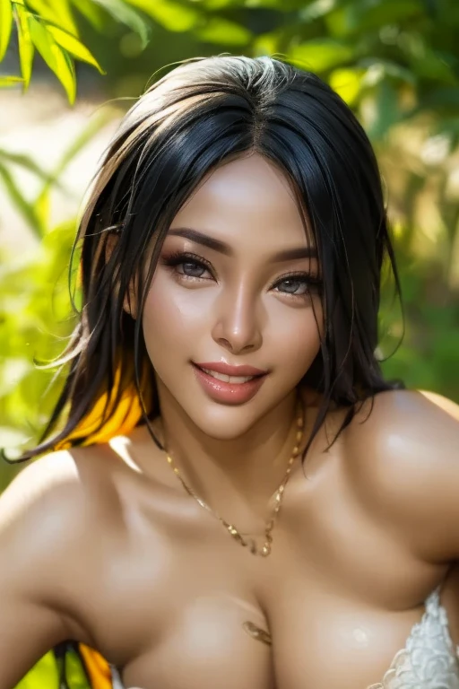 full body shot of sexy smiling javanese wearing a see-through saree with veil in a rustic pond,open shirt, (extremely detailed CG unity 8k wallpaper),face incredibly detailed, lips, realistic, solo,medium breasts,skin tight, puffy nipples, facial, masterpiece,best quality, Intricate, High Detail, dramatic,