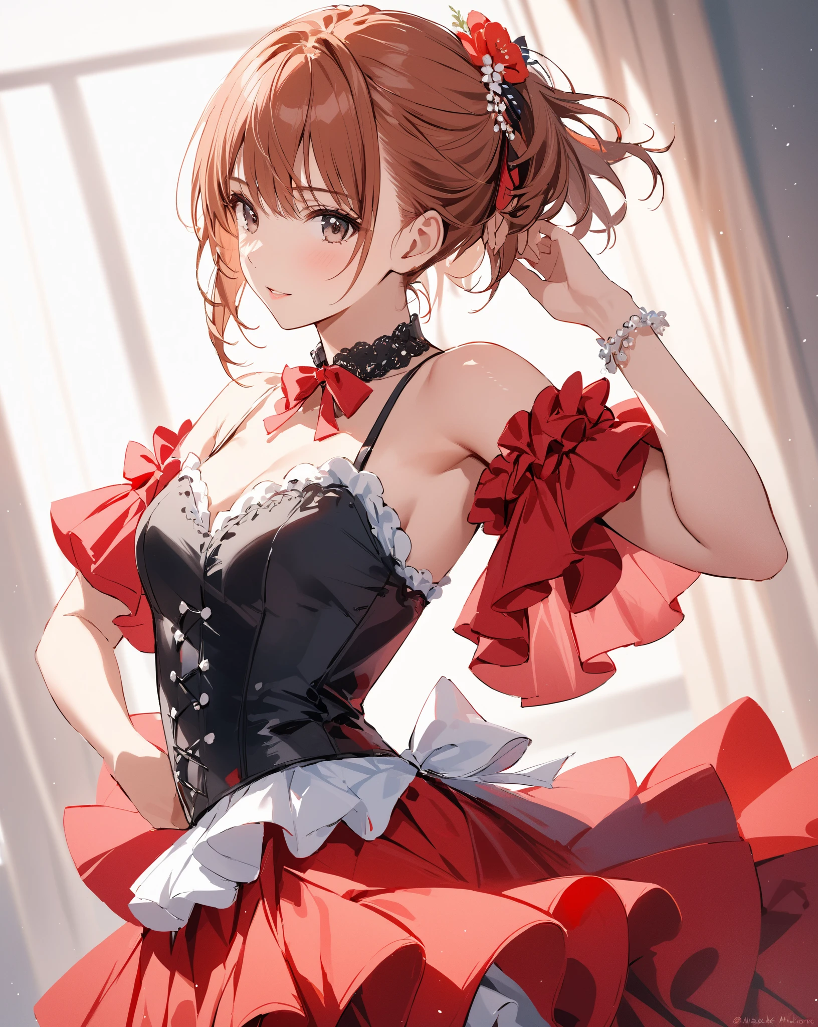 I\Evening Dresses, Runway, Fashion Model, Misaka Mikoto, 1gIrl, black choker, uhd, retIna, masterpIece, ccurate, anatomIcally correct, textured skIn, super detaIl, hIgh detaIls, hIgh qualIty, best qualIty, hIghres, 4K