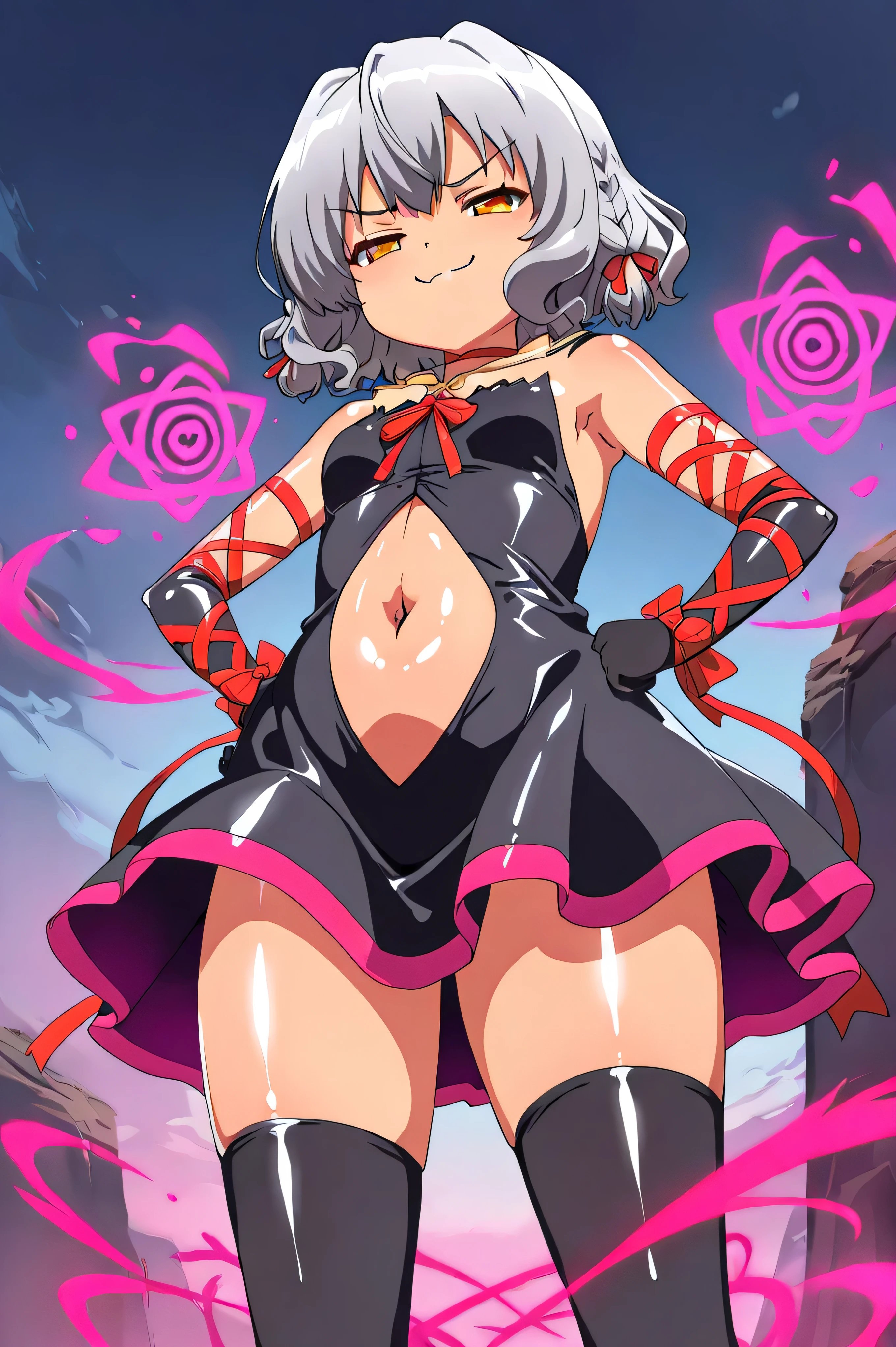 Anime girl in a demon costume with horns and cape, gapmoe yandere grimdark, Demon Girl, succubus in tight short dress, demon anime girl, holy cyborg necromancer girl, mika kurai demon, Full Body Devil Woman, with cape, evil pose, Evil standing smile pose, Gapmoe Yandere, Succubus, Full body!