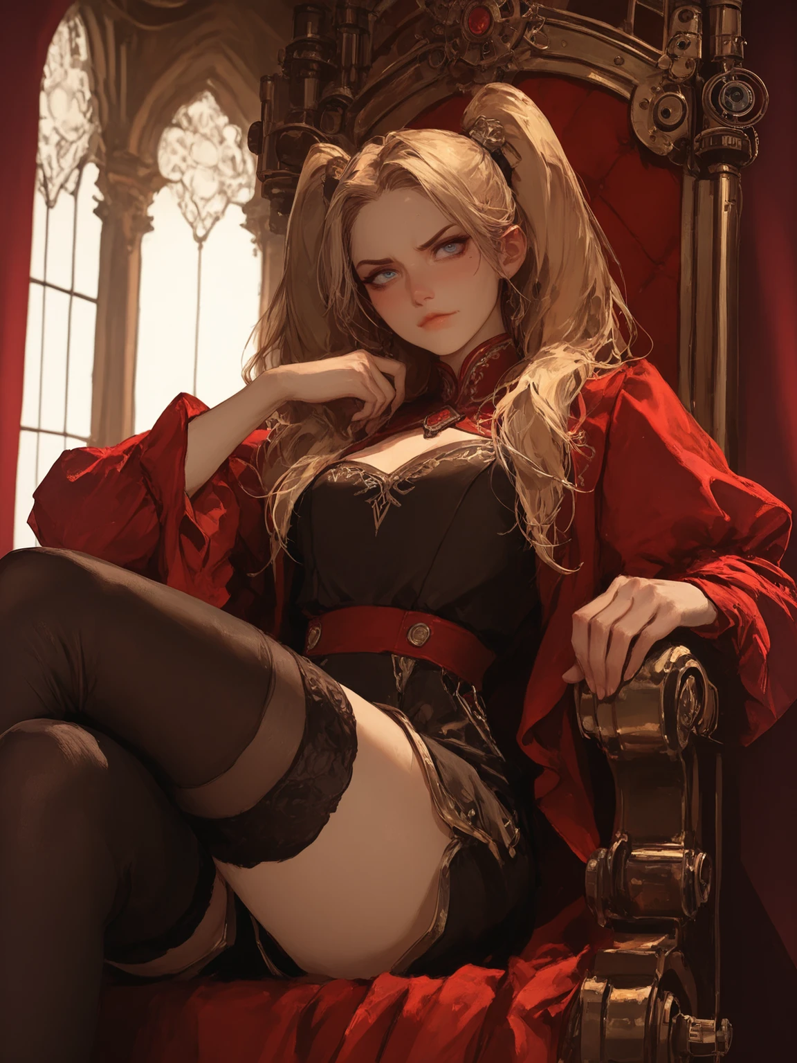 A woman in a red coat sits on a chair with a dragon, popular no ArtStation Pixiv, arte detalhada de animework, arte digital detalhada de anime, complexo lindo estilo CGI de anime, guvez no pixiv art station, guvez no pixiv, anime fantasy illustration, arte detalhada de anime, clean arte detalhada de anime, arte chave detalhada do anime, micro-open red lip, nu