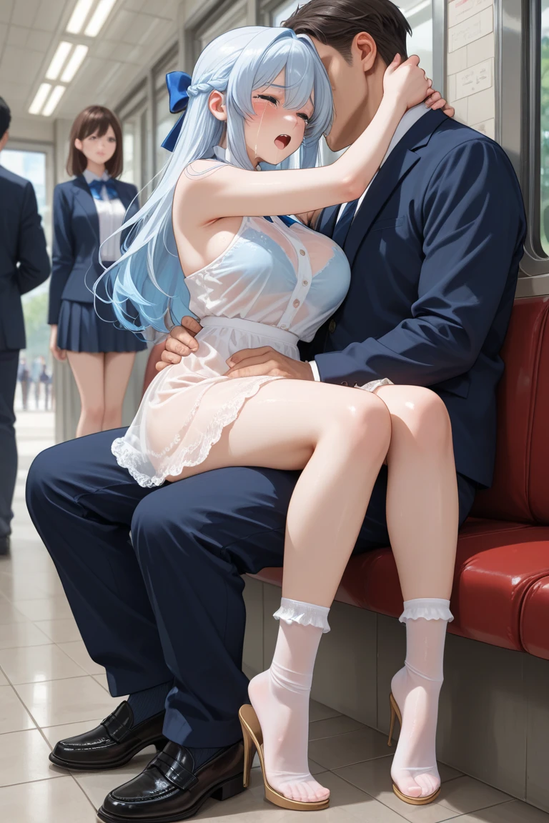 Penetrated from behind on a crowded train、Pink nipples、Cowgirl、Creampie、High school girls、Ayaka Kamisato
