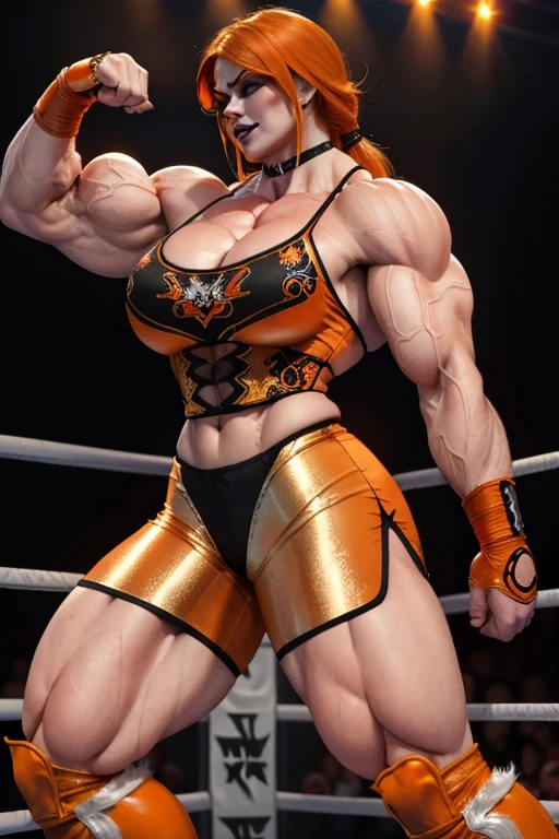 ((Masterpiece, plain background,1:2, masterpiece)) full body standing with separate yellow tiger print stockings thighs and sleeves, yellow tiger bikini print, hands on waist, navel, lustful smirking smiling, smile face (red blushed, red cheeks) armbands, black leather choker slave collar, metal sandals, big knockers, cleavage, separate sleeves, leather corset, hands on hips, shackles bracelets, slave red crest, loincloth standing, metal sandals, big belt, view from below, feet together, bracers, standing contrapposto straight symmetrical looking to viewer
