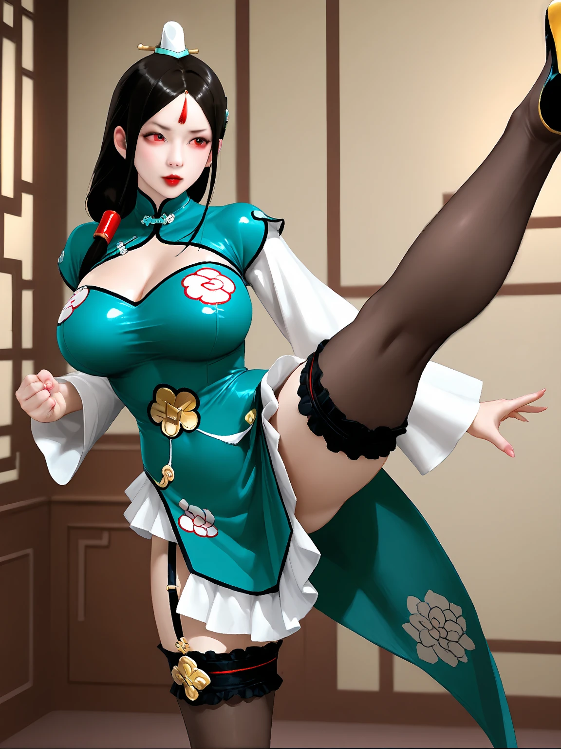White one-piece stockings,white Heels,Hanfu,Kneeling pose,Pout your hips,Noble and elegant