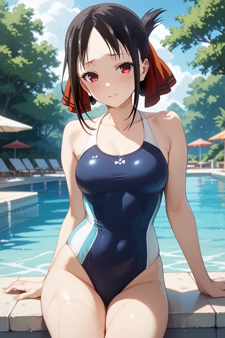 Reimu Hakurei, (Brown eyes:1.5), Brown Hair, bow, hair bow, Hair Tube, Long Hair, red bow, Side Lock, (((Slender body)))、(Navy school swimsuit)、Pool、View your viewers,blush、
Full Body Shot,Smile Break (masterpiece:1.2), Highest quality, High resolution, unity 8k wallpaper, (figure:0.8), (Beautiful attention to detail), Highly detailed face, Perfect lighting, Highly detailed CG, (Perfect hands, Perfect Anatomy)