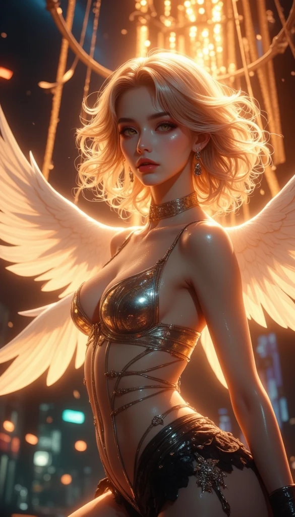 cinematic photo Full from, concept art, aggressive,(by Apterus, Agostino Arrivabene, John Berkey:1.3), (a topless blonde woman a naked fallen Angel) ,8k,octane render masterpiece, masterpiece scale, beautiful depth of field, ultra wide field, ultra detailed CG perspective, ultra dynamic lighting amazing shadows, dramatic lighting, 4k, highly detailed (vagina Showing), cinematic photorealistic, 8k uhd natural lighting, raw, rich, intricate details, key visual, atmospheric lighting,