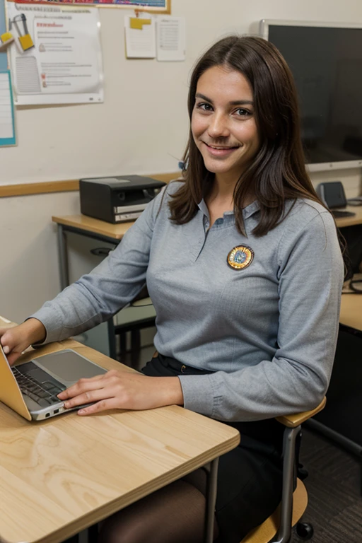 teenage girl at school with a computer and a utility belt discovering new powers