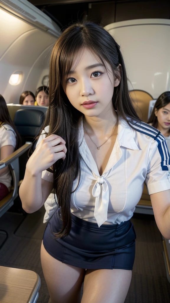 masuterpiece, top quality, perfect body, delicate facial details, facial details, full body, 55-year-old Korean woman, solo、、, rough breath, crying and shy expression, open mouth languidly, red eyes, drooping eyes, golden hair, ponytail, pretty girl, (big, , : 1.3), ((Sailor Moon: 1.3)), (panties bitten in the crotch, Panties bitten in the crotch, crotch line), curvaceous legs, (crotch is wet, liquid flows out from the inside of the crotch: 1.3), ((lots of wet panties, drenched panties)), sitting on the plane, (legs spread wide)