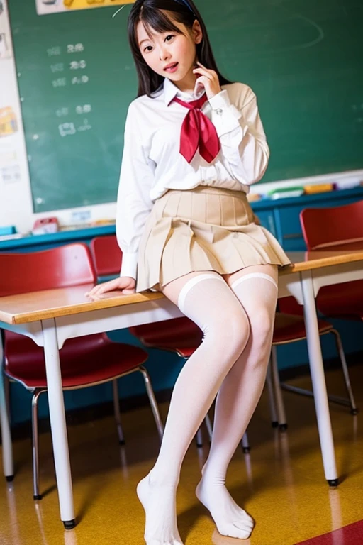 summer、thick、Sweat、、high school girl、Low length、(((((Eyes hidden by long bangs)))))、(((Long black hair:1.2 hair band)))(((Black-rimmed glasses:1.2 black eye)))、Strong sunlight、thicksummerの昼間、Dazzling sunlight、Look at this、glamorous、Checked mini skirt、Navy knit vest、Are standing、A man whispers in my ear、sneakers、Skirt flip、Showing sexy panties、Flip up your skirt with both hands、indoor, classroom, School desk, window, School Chair, curtain, Natural Fingers、誰もいないclassroom、classroomの机で寝ている