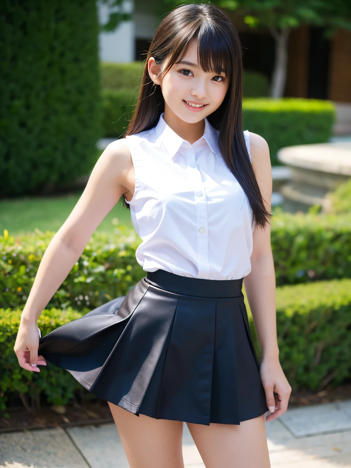 ((smile))、Confused、RAW Photos、(((The ultimate portrait masterpiece)))、((The cutest girl in the world:1.4))、1 girl、12 years old、Japanese、Cute face、((Silky Hair))、(A high ponytail tied with a ribbon:1.4)、((Super huge breasts:0.7))、((Eyes that shine like jewels))、Glowing Skin、(I can see your beautiful vagina.:1.3)、((Crotch from the front))、eyeliner、Beautiful Bangs、Hair between the eyes、((solve、High resolution))、Detailed Background、8 KUHD、Digital SLR、Soft Light、high solve、Film Grain、Fujifilm XT3、Shallow depth of field、自然なSoft Light、Narrow waist,(Beautiful girl with sparkling eyes:1.3),(A big bust that seems to burst:1),(Sometimes I squat so I can see my pussy line:0.6),(Very beautiful pussy line:1.2),(Skirt Lift:1.5),(Aristocratic Lady)