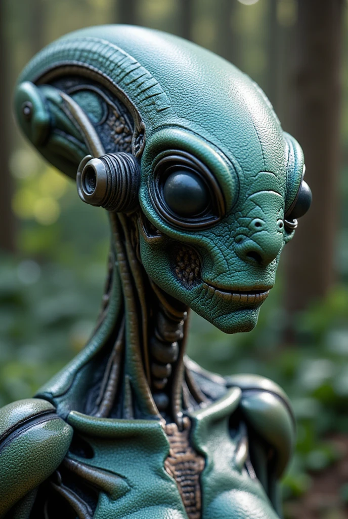 Alien wear square helmet with antaena green skin.