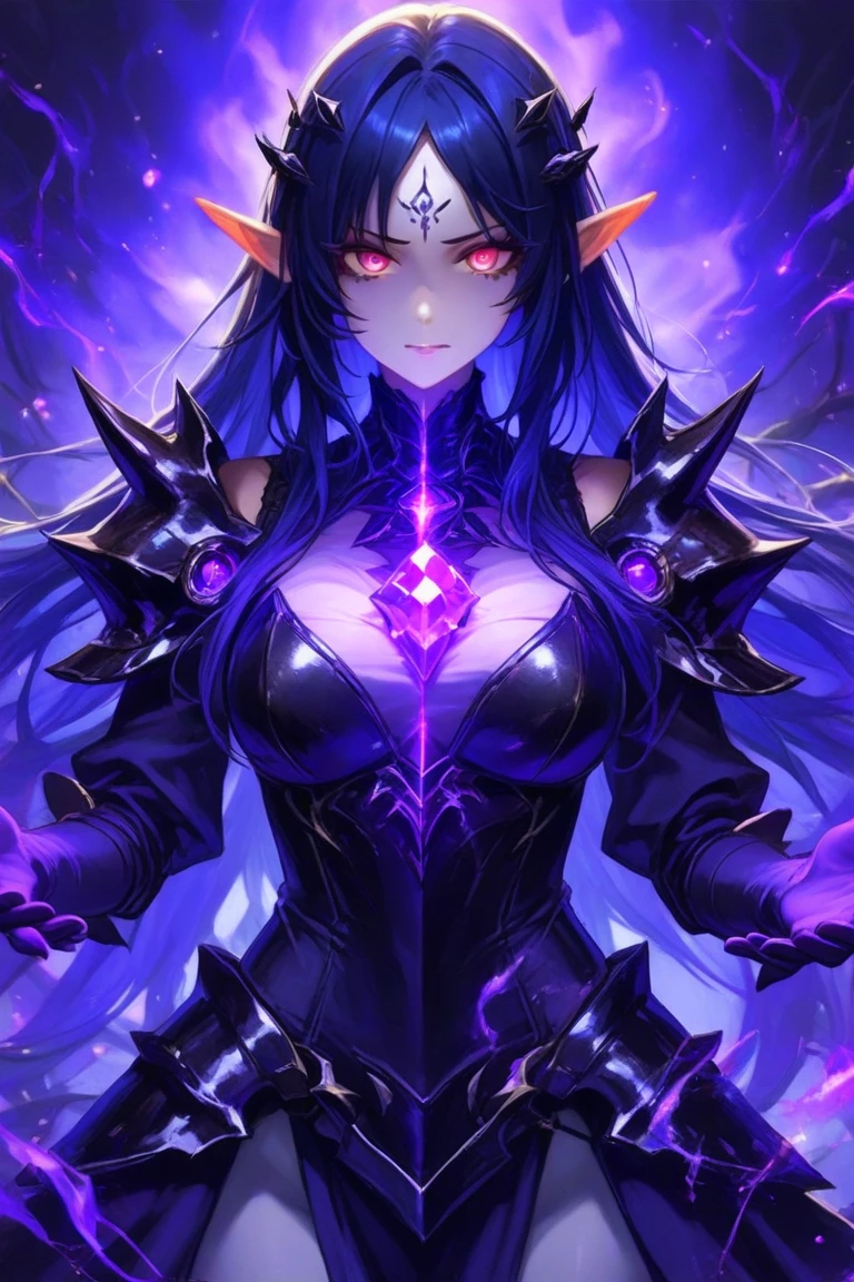 masterpiece, Best quality, 1 girl,photo, Studio photography, from the waist up, upper body, Shoulders back, long hair covers shoulders, headband with black roses and veil, tiara of bloodstones and rubies with black metal, pale-skinned woman with a seductive expression, iridescent skin, Succubus, Twisted Horns, on a throne of stone spikes in the underworld, underworld, afterlife, Surrounded by demons, dark atmosphere, purple lighting, light rays, skull, iridescent scepter, the evening Mediterranean light casts a warm glow on her porcelain skin., High-resolution image, digital painting, Spiritual peace, golden ratio composition, cowboy shot, brilliant, brilliant hair, (night:1.2),Dreamy, [[gentle fingers and hands:0.55]::0.85],(detailed fingers),),(emotional),(breathtaking),(main part:1.2) whole body.), (Anime Style), (Super Detailed), (brutal), (uhd, HDR), (8k), (High Resolution: 1.2), (Complex and Beautiful: 1.2)