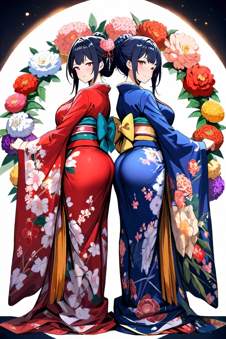 Floral Japanese Dress Beautiful Big Beautiful Girl Black Hair Ponytail