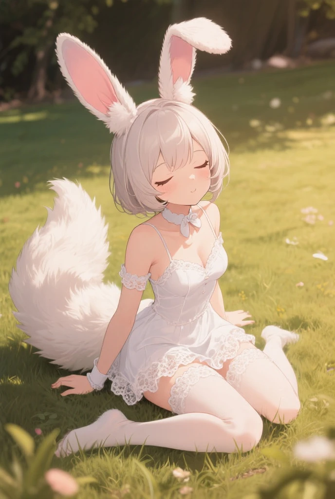 A cat girl sitting cross-legged on the ground,And open your legs in white lace suspenders,Love in the gradient eyes ,Little tongue sticking out,White milk flowing from the mouth,Look at me with disgust and sickness,Wearing pure white thick-heeled high heels,A carrot appeared,She had to put the carrot under her feet,And accidentally filled my mouth with white yogurt