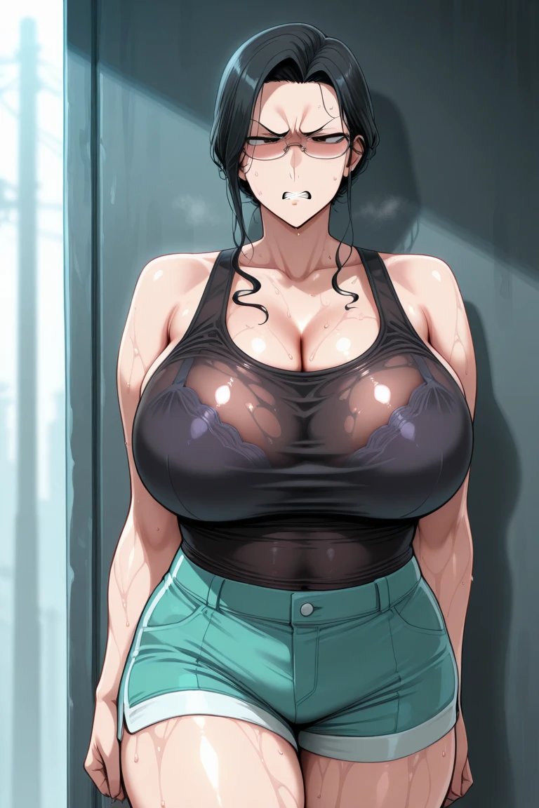 masterpiece, Absurd, Hinata\(bolt\), 1 Girl, alone,Mature Woman, View your viewers,Perfect composition, detailed lips, Huge big huge breasts, Beautiful Face, Body Type, blush, (Pink Lips), Long Hair, Purple eyes, A gentle gaze, Ultra-realistic, detailed, Realistic face and body, Sweaty body, sauna background, Ahegao, Thick body, Chubby, View from below, Put your hands behind your back, Thick pubic hair、 ((tears:1.2))、Nipples are visible、Puffy nipples,Erotic squatting、Open Leg,detailedな脇の下,very wet armpits、Underarm steam,Realistic pussy、Obese、fat,Plump body、Highly realistic armpits,Short bob cut hair