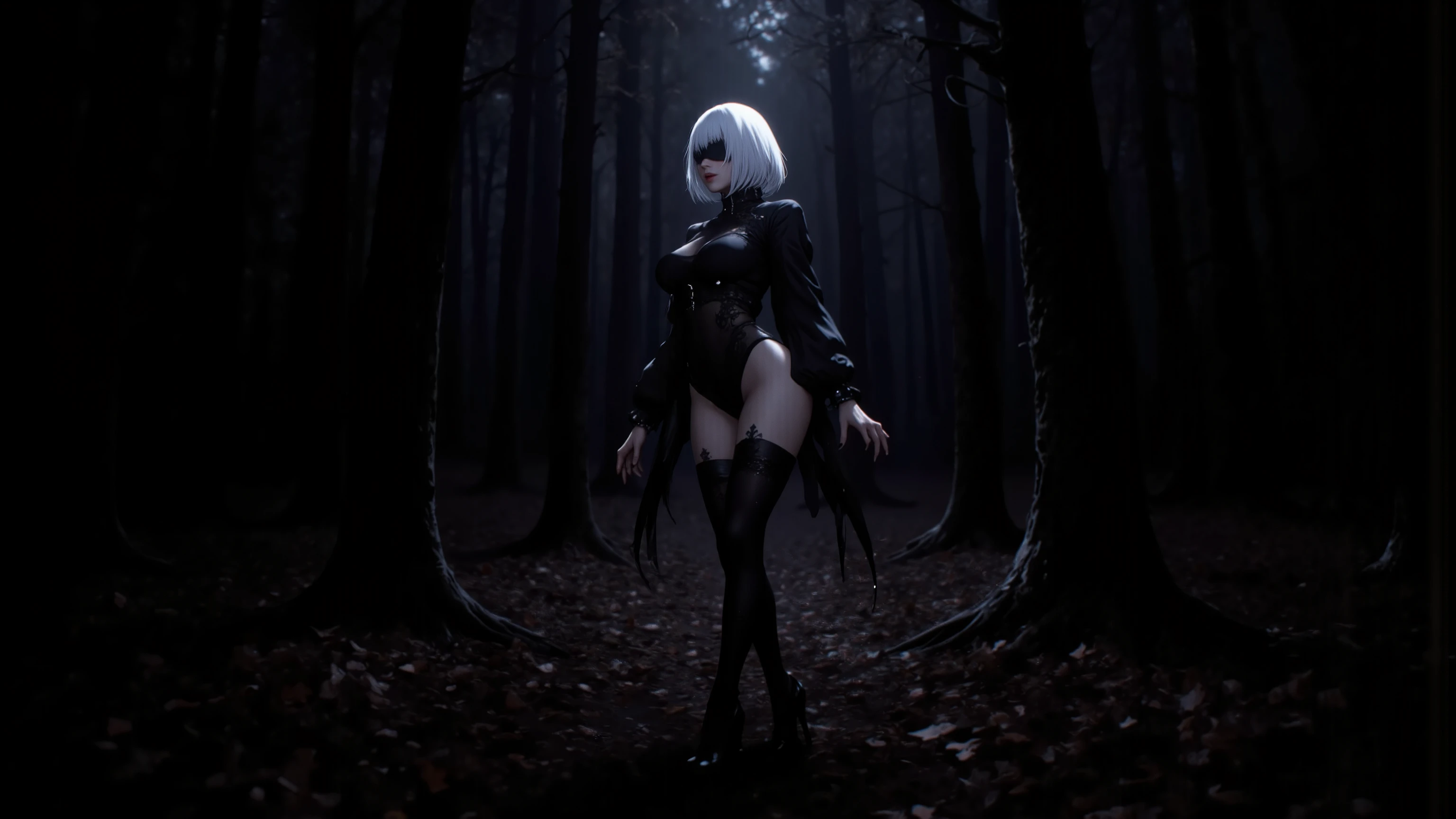 girl, black metal, transparent eyes, woods, starry night sky, joyaux, perdition, nuit, white hair, emaciated body, lying in a tomb, detailled face