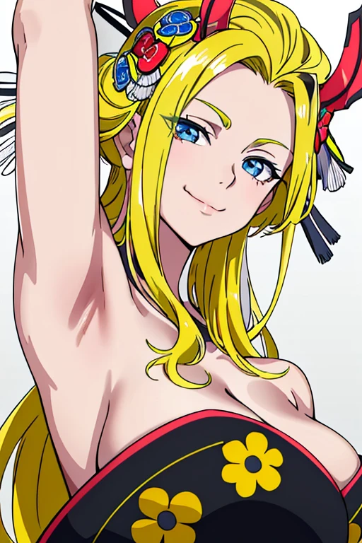 (masterpiece, best quality:1.2),illustration art，Kusama Yayoi's style，a beautiful girl，Skin detail processing，The blue eyes are very detailed，blonde long hair, with large breasts, ecchi, deep cleavage, bikini，(((Speckled pattern)))，green，blue，white，red，black, 