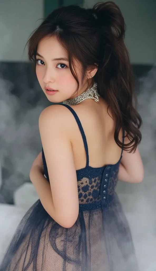 Kasumi, brown eyes, (best quality, ultra-detailed), (realistic:1.37), beautiful and detailed face, ultra-realistic texture, delicate face, delicate body, red lipstick, bright colors. High definition, 8K.