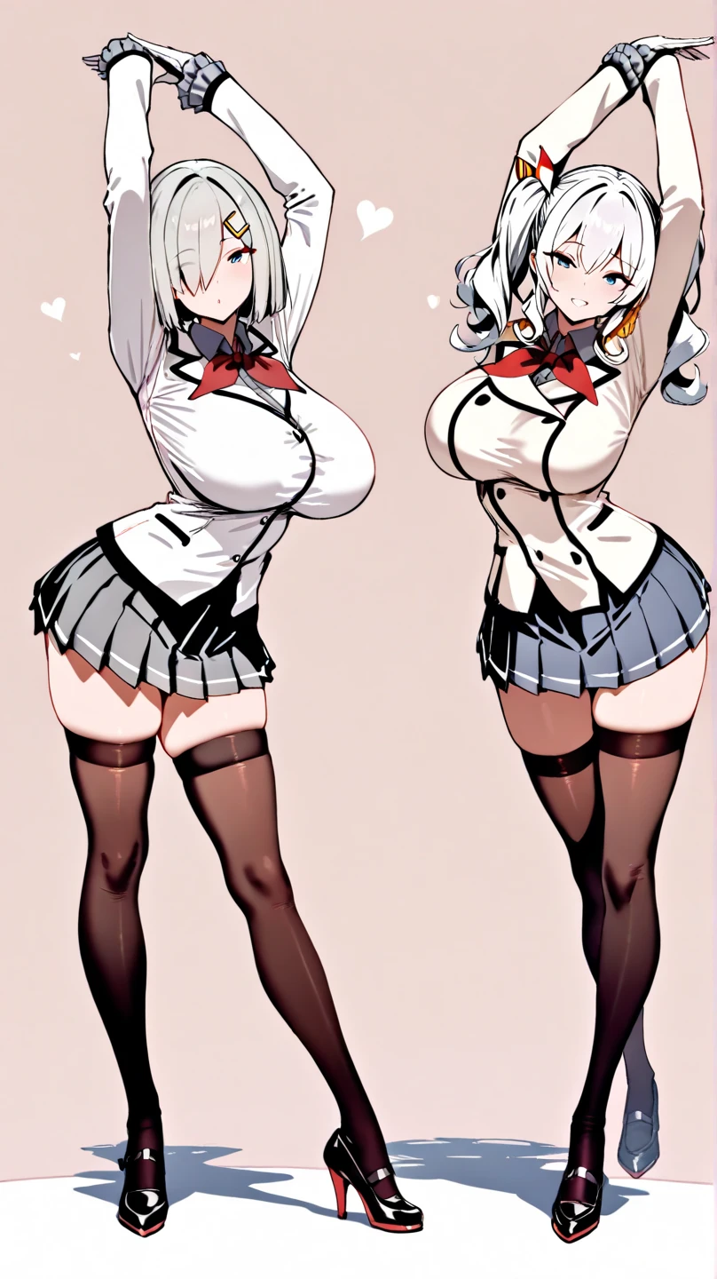 3 girls, variety of hairstyles, variety of bangs, high fantasy costume, ((white background)), full body, multiple views, succubus, thong, shrug, leotard, cleavage, tie,