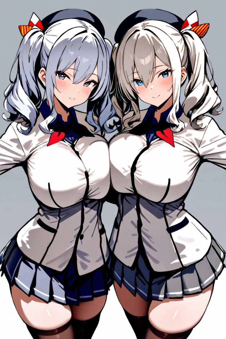 gigantic breasts,cute smile,2 girls twins