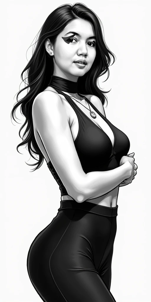 1 girl, sunglasses, alone, have, lipstick, red lips, long hair, set, plunging neckline, put on makeup, Black & White, white background, earring, rift, decorations, upper body, Special color, hair above shoulder,Dark theme,shiny,shiny skin,milf,(mature woman:1.2), 