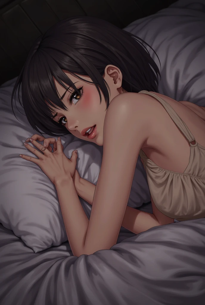 (Top image quality、masterpiece:1.1)、(reallistic:1.4)、1girll、cowboy shot、Surprised、anxious expression、A face that looks like it's about to cry while being frightened by something、frowning、Open mouth、((off shoulders、Hot pants and stockings))、