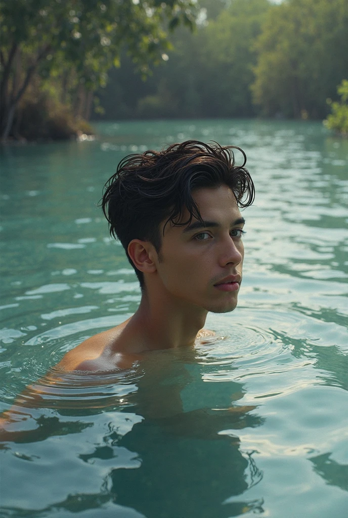 2 JOVENS homens muito bonitos sem camisa se beijando em uma cachoeira , ultra realistic, 8k, cinematic.