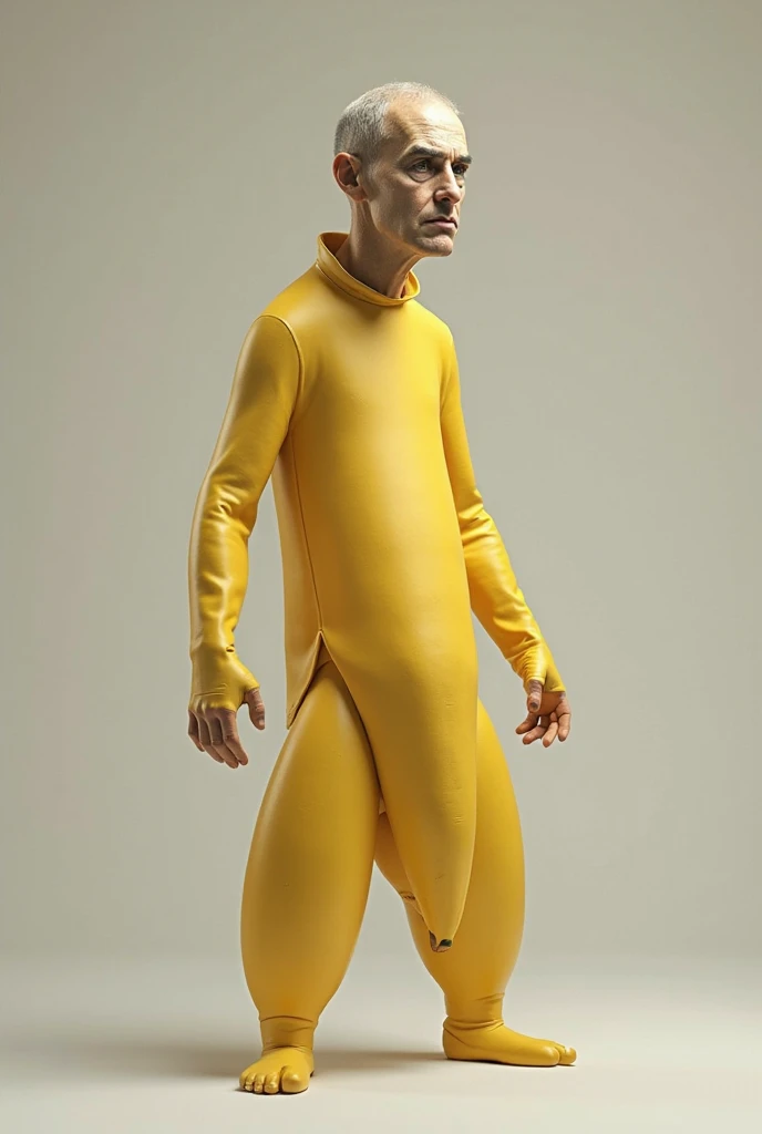 Man in yellow bodysuit, yellow body, zentai suit, full bodysuit, skin tight suit, lycra costume, tight full body suit, yellow skin, yellow jumpsuit, yellow bodysuit