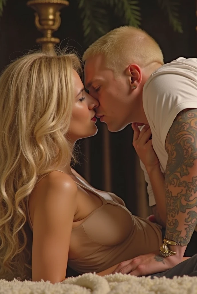 **Headline: "SECRET SEX TAPE SCANDAL: EXCLUSIVE FOOTAGE OF POP STAR BRITNEY LEAKED"**A scene showing Britney and the mystery man from the side, with Britney's face partially hidden by the man's hips. The intensity in her eyes and the grip of her hands further imply the nature of the scene.
- **Caption:** "Behind Closed Doors: An Intimate Moment Between Britney and Her Companion."
