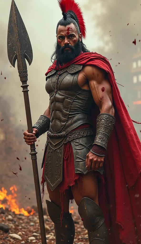 (Masterpiece) Detailed, intricate, epic fantasy, colorful, full body, slight angle, man, 50 years old, in EmotionScape style, very hulking, brawny, fitted, ankle wraps, very hairy hot torso, big strong hands, fine detailed, running, intense action, dynamic juxtaposition, skimpy revealing slavery outfit, receding hairline, smirk, gladiator, with a sword, blades, big ancient city on fire in the background, heavy rain, smoggy, pointing away, depth of field, particle effects, high quality shadows, intense action, aggressive digital illustrations, emotive landscapes,