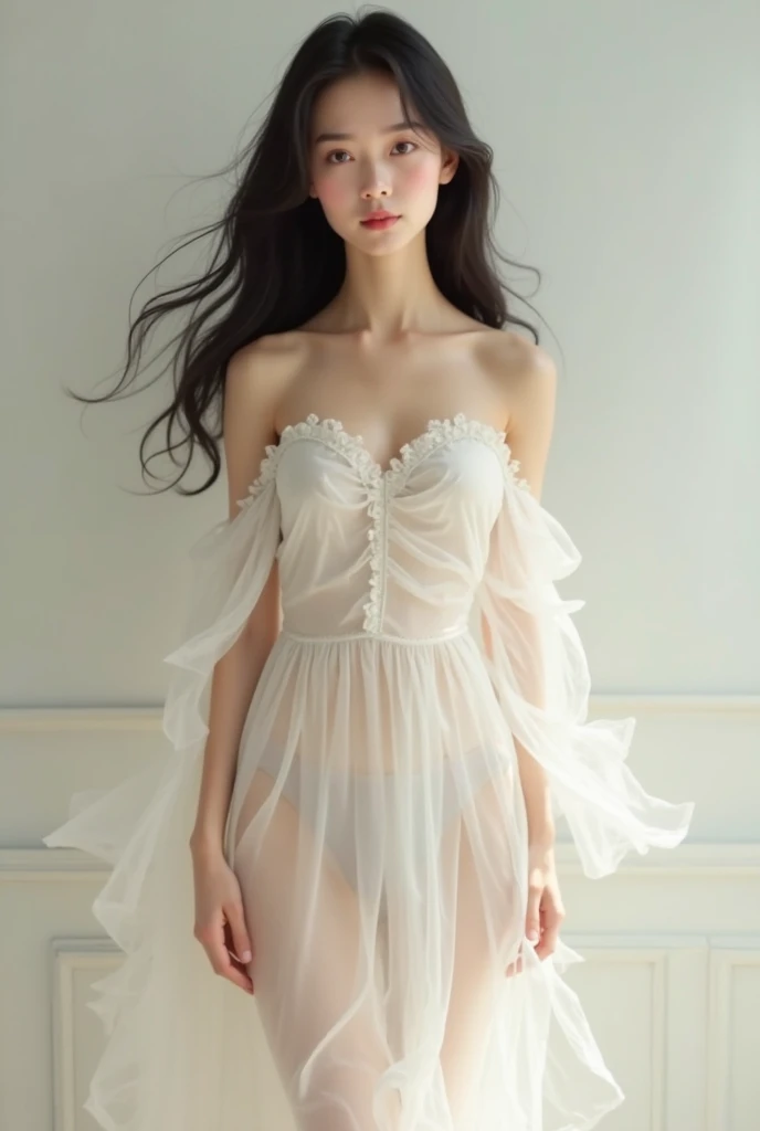 ((Golden white hair)),((Straight bangs、Princess bangs)),((Very heavy、Very voluminous bangs:1.1)),((Very long、Very heavy、Very voluminous side locks:1. 1))、Hime cut、Straight bangsヘアスタイル、Long Hair、The bangs are cut straight、(masterpiece、Highest quality:1. 5), (Ultra-fine 8K CG:1.4), (Hyperrealistic:1.25), (Photorealistic:1.25), (Real:1.4), COWBOY SHOT, (View from above:1.35), (from the front:1.4), (smile:1.3)、。
1 Japan Beautiful Girl、19 years old、Supermodel、Japanese Idols、(smile)、(Medium sized chest)、Sweat Muscles、(Off-the-shoulder semi-transparent white maid outfit:1.4)、COWBOY SHOT
(Black and white monotone maid outfit 1.1), (Lying in bed 1.4), (Lying on your back 1.1), (Put your head on the pillow 1.1), (Full Body Shot), ((Floral panties are visible on a white background))、