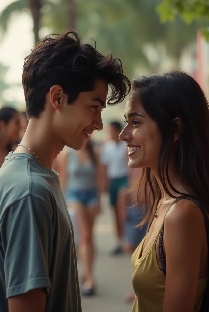 Beautiful couple, dancing at a university party, an 18 year old young man named Dario, with a beautiful girl, 18 year old young man(high precision skin: 1.2),finely detailed eyes, finely detailed face, finely quality eyes, 8k uhd, DSLR, soft lighting, high quality, film grain, Fujifilm XT3,