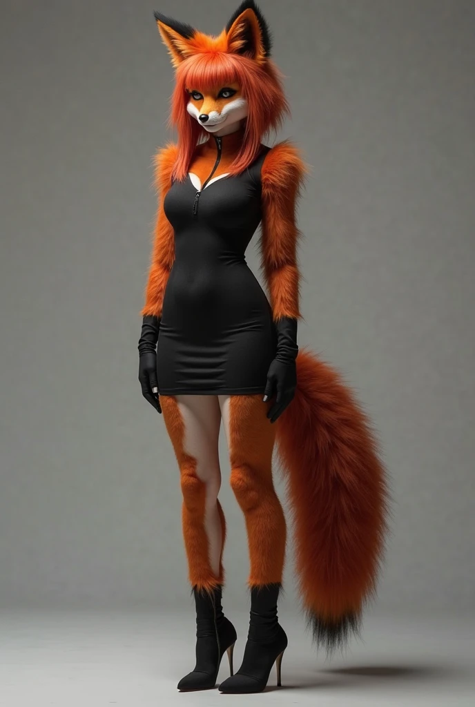 Female, canine, protogen, red fur, full breast, standing, vagina, NSFW, perfect, realistic looking, protogen tail, fur body, fur all over,