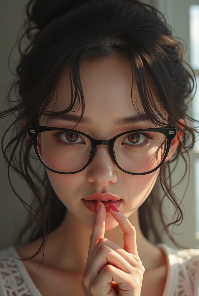 Nude woman with glasses
