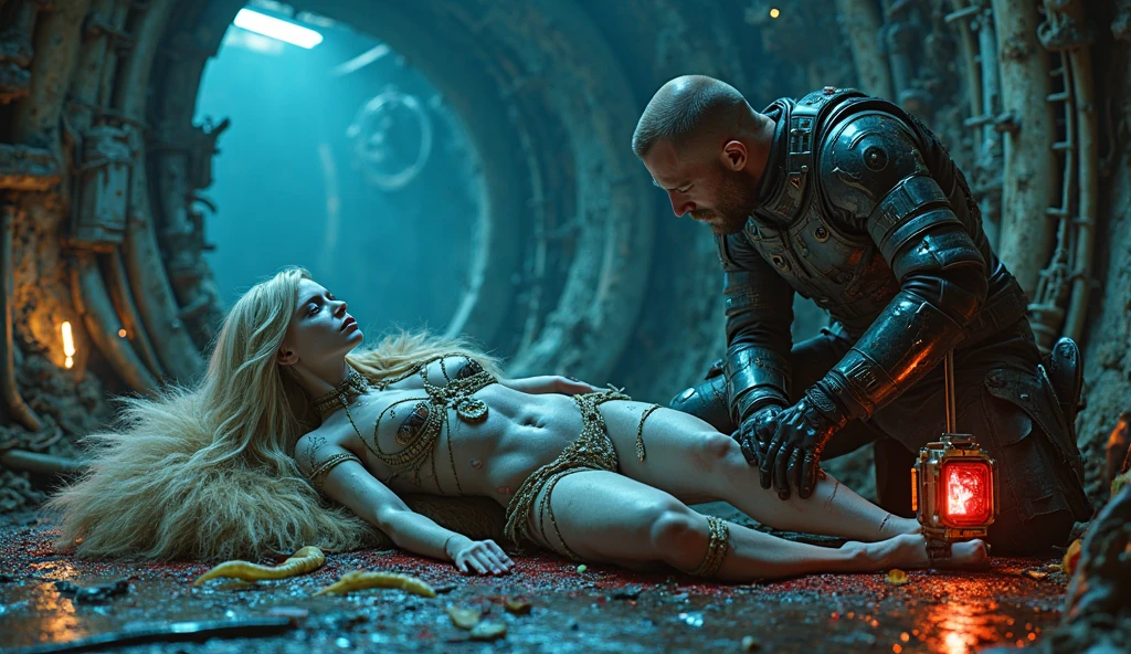 An alien topless girl, lying on the sofa, looks very enjoyable, Game of Thrones style, looks depressing, high quality, ultra-detailed, crazy details, 4K