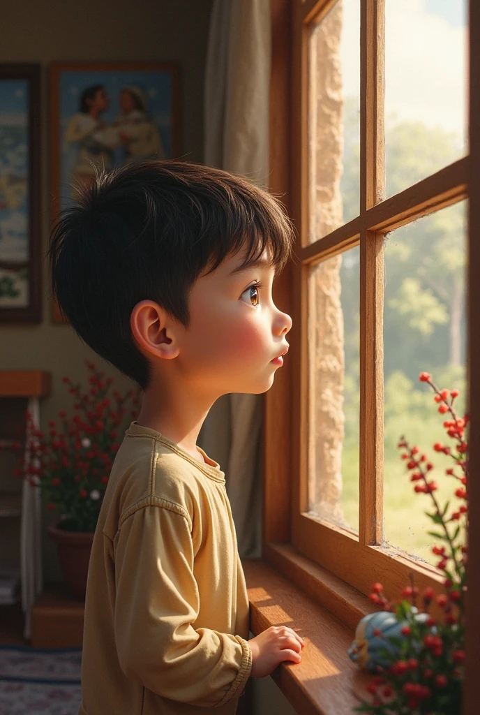 A boy close window