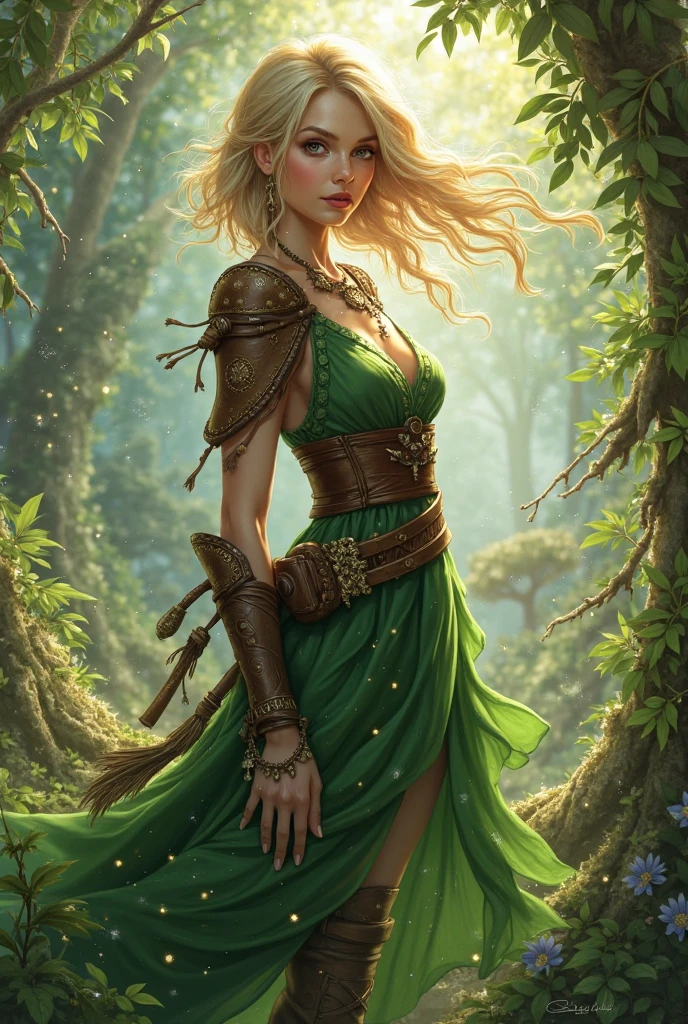 (good quality), (many details), (masterpiece), young girl (forest elf), tied to a tree, surrounded by goblins, green dress made of thin fabric with precious and detailed motifs, dress torn, breasts looking out, goblins holding her with ropes, blonde hair, trying to escape, panic, wet vagina, hard nipples, full body, NSFW, sexy, erotic, tied up, in the middle of the forest, rape, comic, (perfect face, oval)