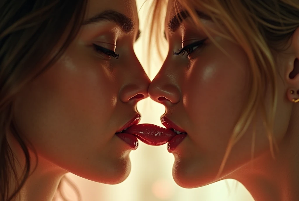 (Highest quality, 4K, 8k, High resolution, masterpiece:1.2), Very detailed, (Realistic, photoRealistic, photo-Realistic:1.37)、Private room、Japanese、Big Breasts、(Two Girls)、(kiss)、(Completely naked)、Yuri,ear piercing、Blonde with a black choker、(Hairstyle:random),Shiny skin caused by lotion、Gal Fashion、Oily skin、Sweaty skin、Photographed from the waist up