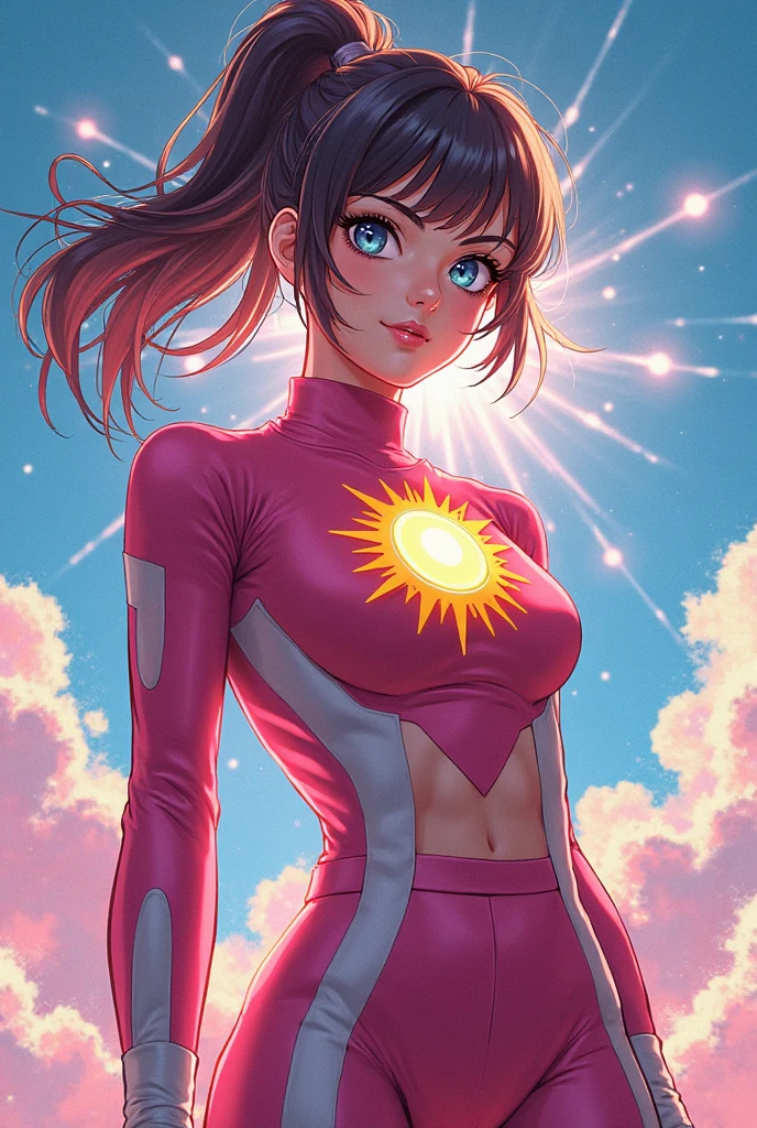 1 girl, beautiful detailed eyes, beautiful detailed lips, extremely detailed face, red eyes, short boyish hair, running outfit, sun-kissed skin, open mouth big smile, (tan lines from glasses), overflowing frame, dynamic illustration, sparkling effects, action painting, (best quality,4k,8k,highres,masterpiece:1.2),ultra-detailed,(realistic,photorealistic,athletic,energetic,vibrant colors,dramatic lighting,anime,anime style)