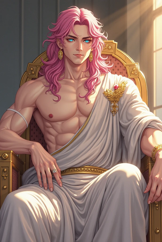 (8k,shipmentsrrealista shipments Maximum quality;1.4) (1 young boy) Super handsome king of the underworld (lifelike face) (long hair, pink floral hair) slenderbody Muscular and hairy and macho Pink floral aristocratic outfit with big golden eyes pink floral decoration Fangs peeking out of the mouth Pointed claws a seductive gaze Beautiful expression A hyper-realistic (King of the Underworld) appealing (real looking skin) super high resolution high détail Luxury pink floral pants aura of floral roses emanating from the body effect pink floral sheer cloak