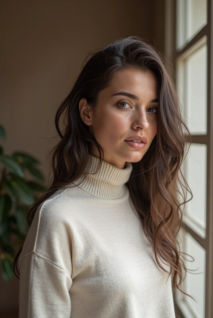 Arafed woman with long hair and turtleneck top., Anastasia Ovchinnikova, pale skin persian girl, Yelena Belova, extremely beautiful face, olga buzova, beautiful and attractive face, Perfect face ), Alina Ivánchenko, Anna Nikonova aka Newmilky, wonderful dark hair, Style of Julia Razumova, beautiful attractive face