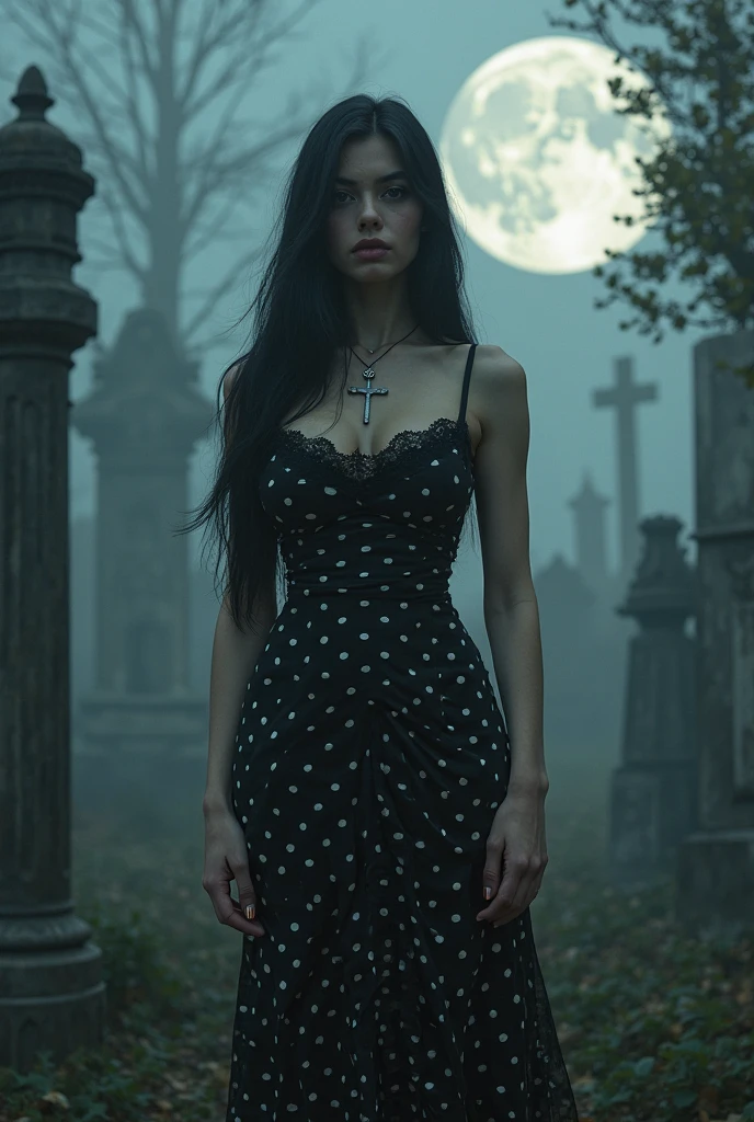 ((best quality)), ((masterpiece)), (detailed), goth, graveyard, girl, cute, bright red hair, dark ,haunted theme, blood moon,