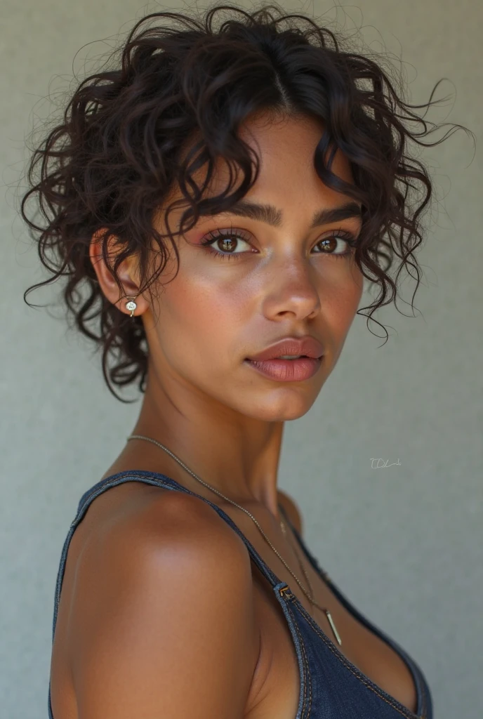 masterpiece, best quality, 1girl, afro hair, dark hair, shiny hair, blue eyes, extremely detailed eyes, shiny eyes, dark skin, shiny skin, skin texture, extremely detailed skin, photo realistic, extremely detailed, high quality , fine detailing on the face and skin, detailed eyes